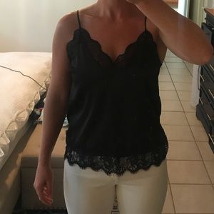 H&M Black Silky Lace Trim Camisol